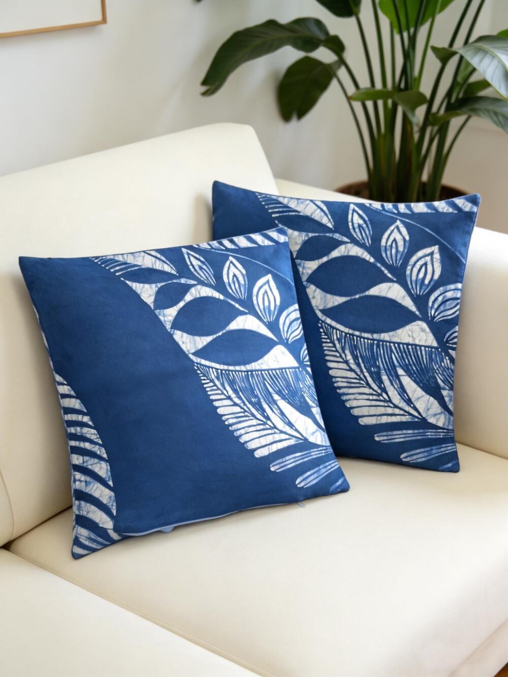 Handmade Botanical Pillow Cover | Indigo Batik Throw Pillow Cover